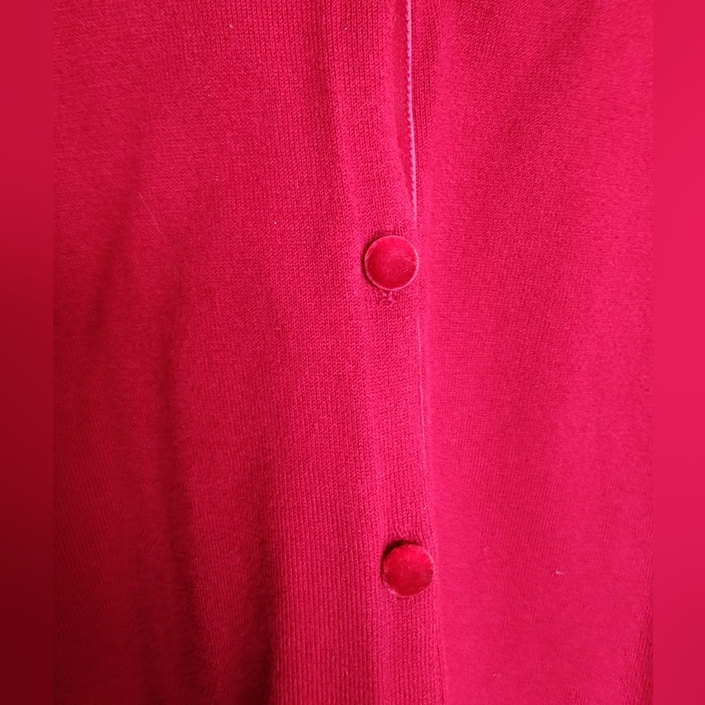 J.JILL Red Knit Button Front Cardigan Sweater Cotton Blend 6 Velvet Buttons LG - Picture 3 of 7